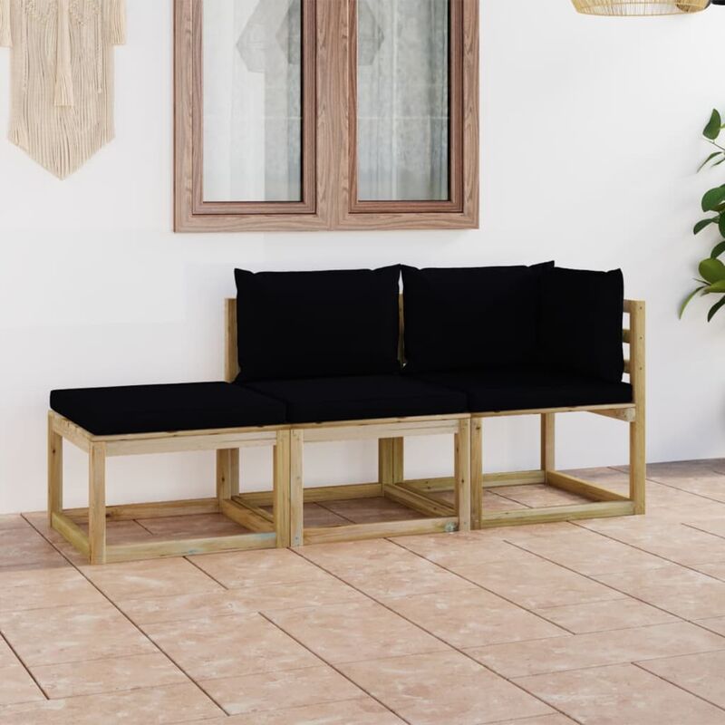 

Juego de muebles jardín de 3 piezas con cojines negro - Marrón - Youthup