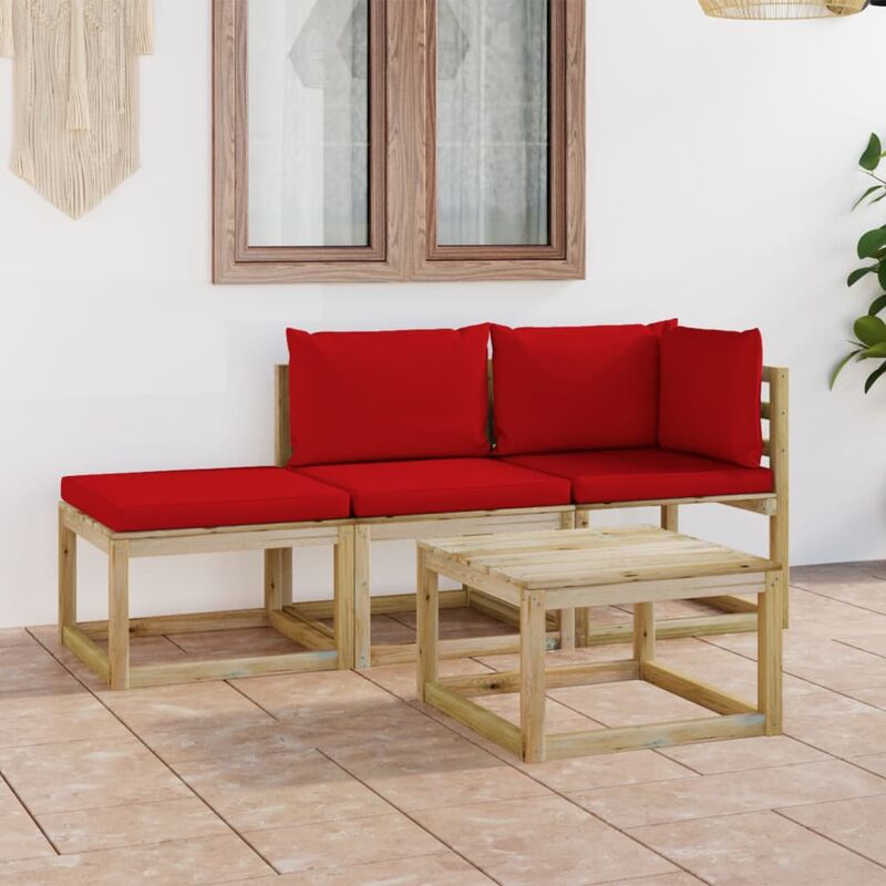 

Juego de muebles jardín de 4 piezas con cojines rojo - Marrón - Youthup
