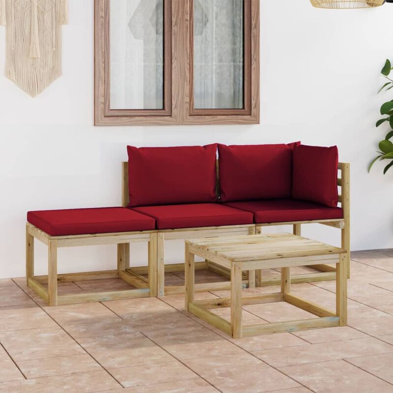 

YOUTHUP Juego de muebles jardín de 4 piezas con cojines rojo vino tinto - Marrón