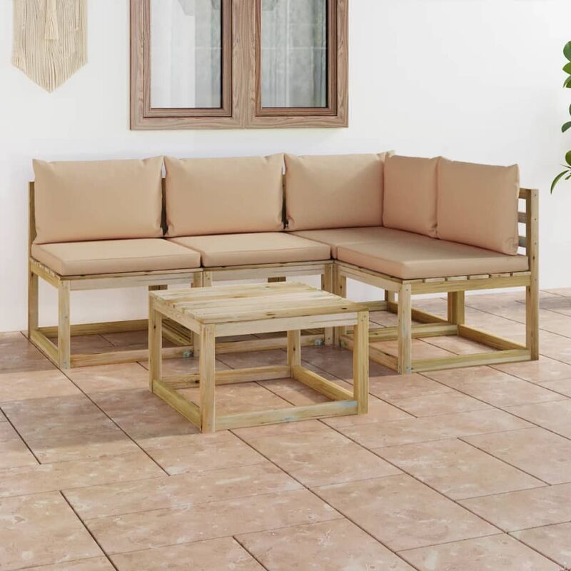 

YOUTHUP Juego de muebles jardín de 5 piezas con cojines beige - Marrón