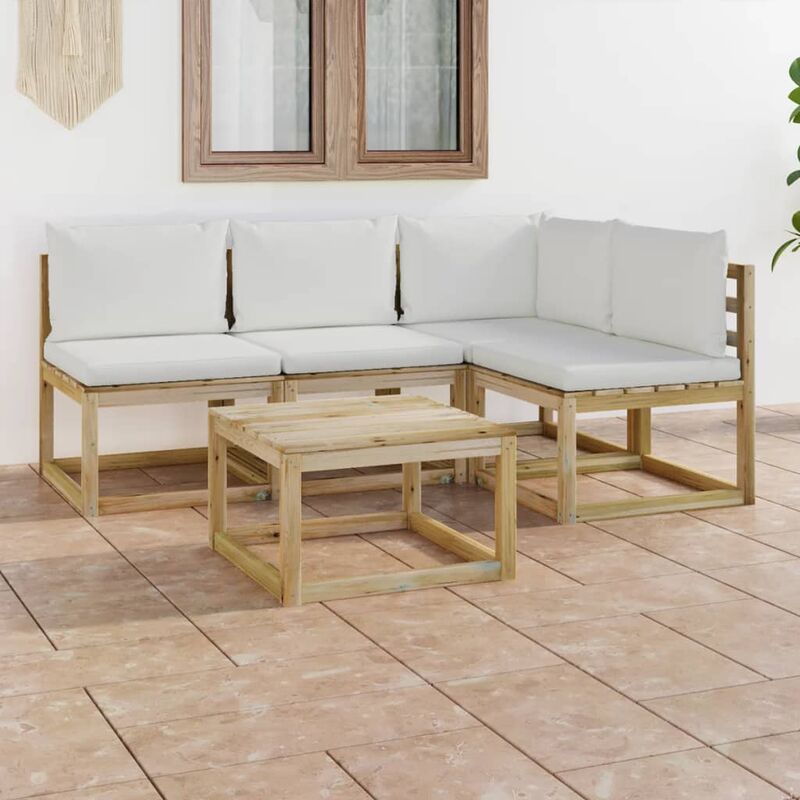 

YOUTHUP Juego de muebles jardín de 5 piezas con cojines crema - Marrón