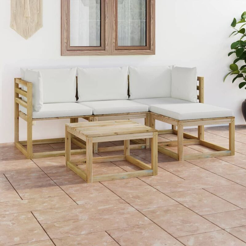 

Juego de muebles jardín de 5 piezas con cojines crema - Marrón - Youthup
