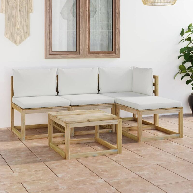 

Juego de muebles jardín de 5 piezas con cojines crema - Marrón - Youthup