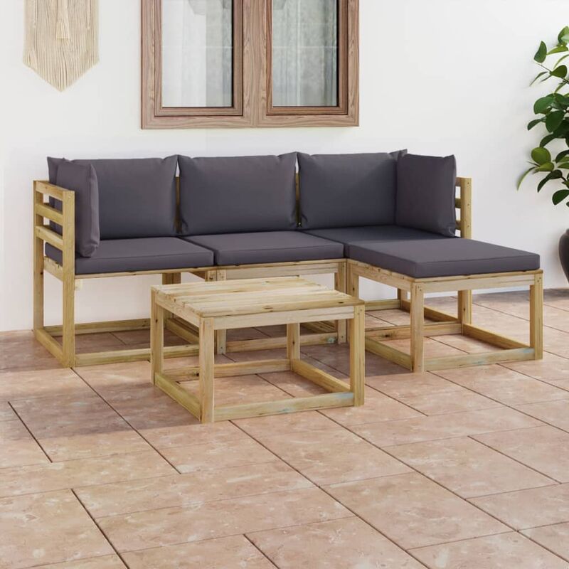 

Juego de muebles jardín de 5 piezas con cojines gris antracita - Marrón - Youthup