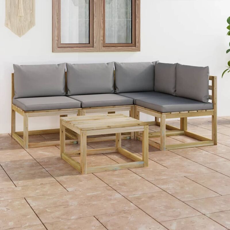 

Juego de muebles jardín de 5 piezas con cojines grises - Marrón - Youthup