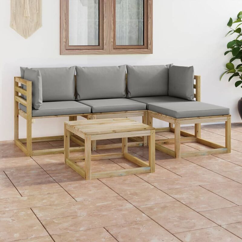

Juego de muebles jardín de 5 piezas con cojines grises - Marrón - Youthup