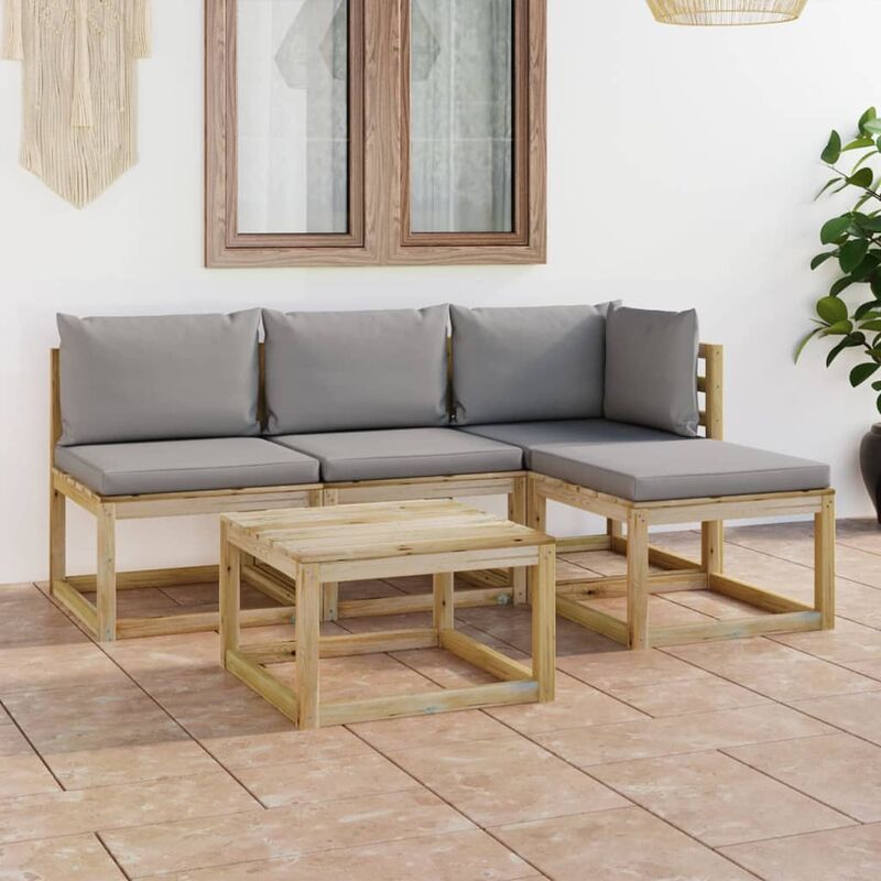 

Juego de muebles jardín de 5 piezas con cojines grises - Marrón - Youthup