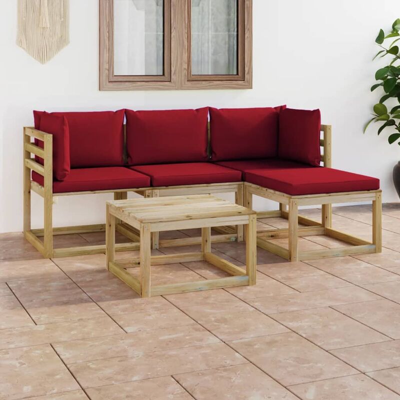 

YOUTHUP Juego de muebles jardín de 5 piezas con cojines rojo vino tinto - Marrón