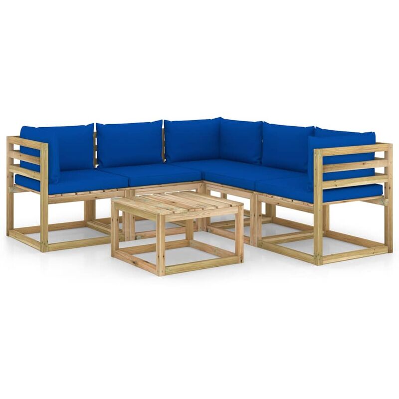 

Juego de muebles jardín de 6 piezas con cojines azul - Marrón - Youthup