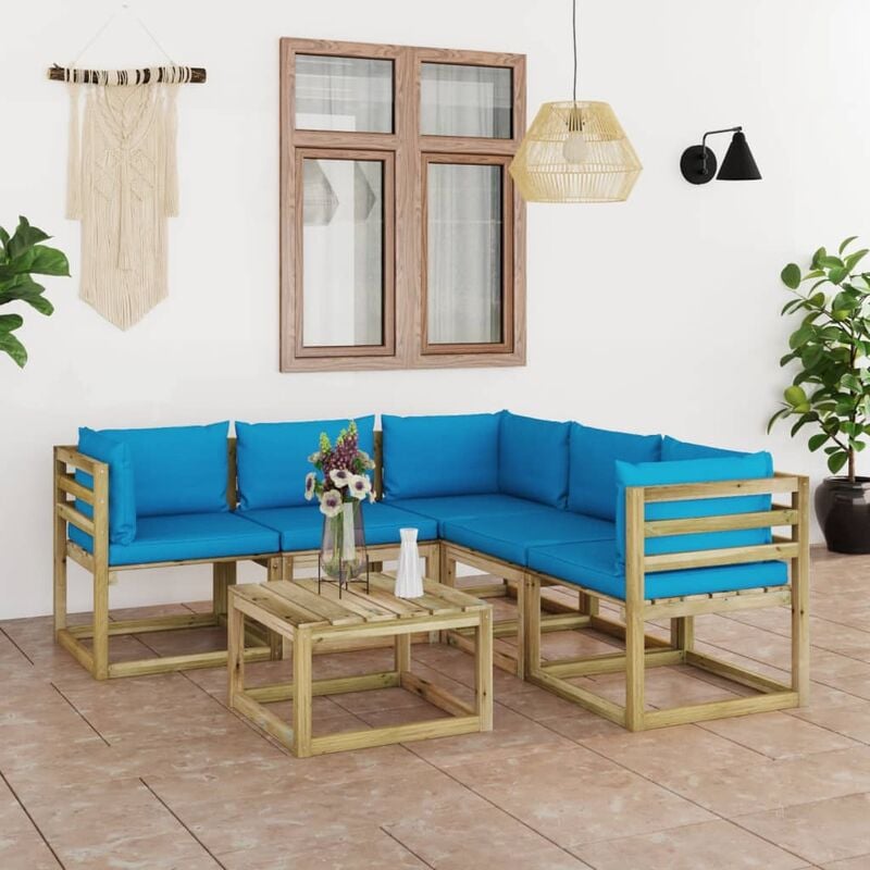 

Juego de muebles jardín de 6 piezas con cojines azul claro - Marrón - Youthup