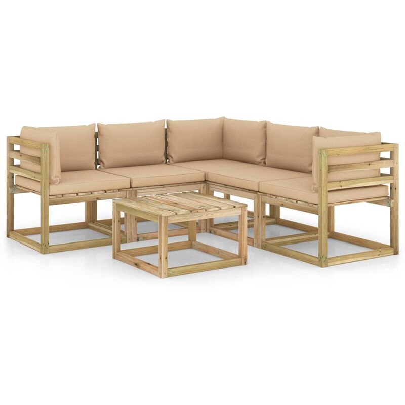 

Juego de muebles jardín de 6 piezas con cojines beige - Marrón - Youthup