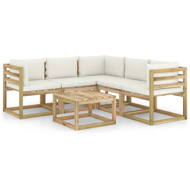 

Juego de muebles jardín de 6 piezas con cojines crema - Marrón - Youthup