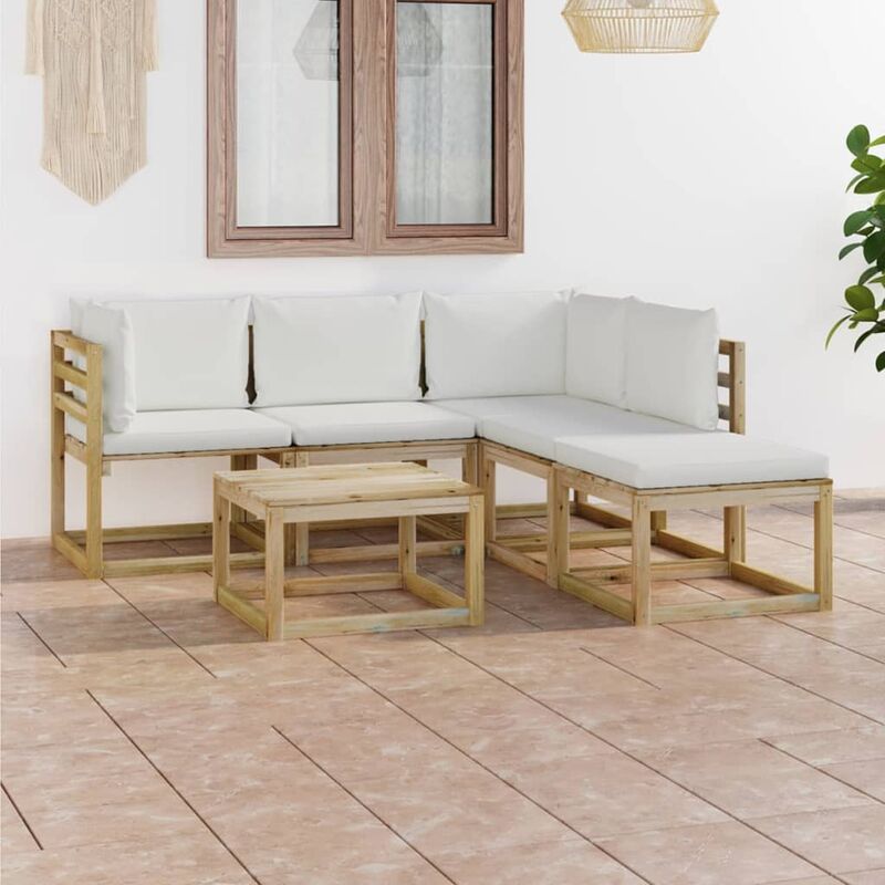 

Juego de muebles jardín de 6 piezas con cojines crema - Marrón - Youthup