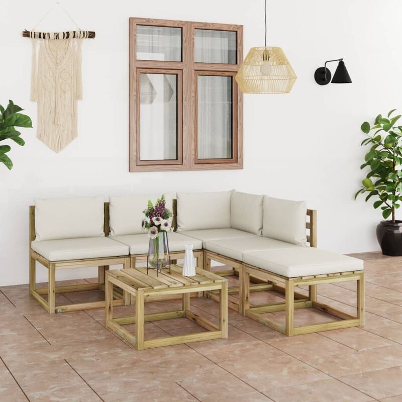 

Juego de muebles jardín de 6 piezas con cojines crema - Marrón - Youthup