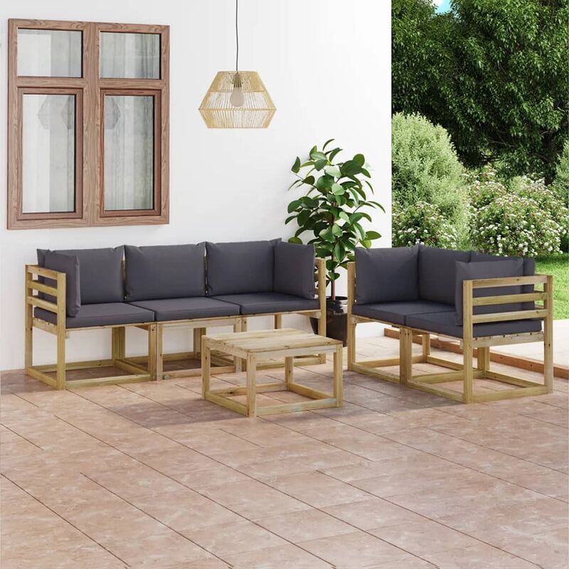 

Juego de muebles jardín de 6 piezas con cojines gris antracita - Marrón - Youthup