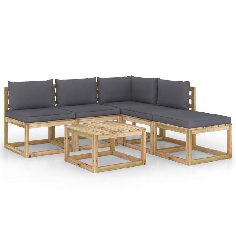 

Juego de muebles jardín de 6 piezas con cojines gris antracita - Marrón - Youthup