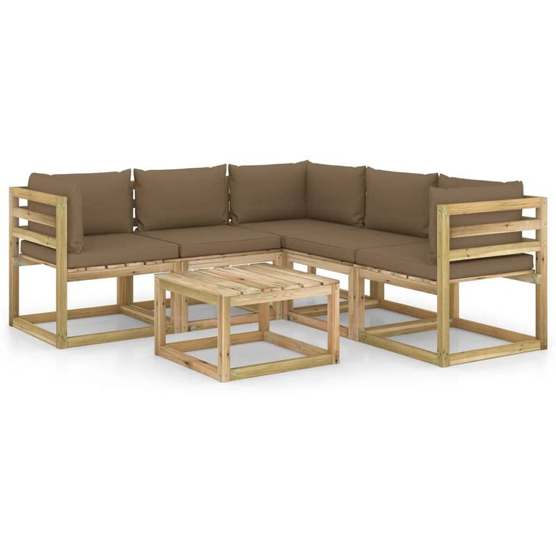 

Juego de muebles jardín de 6 piezas con cojines gris taupe - Marrón - Youthup
