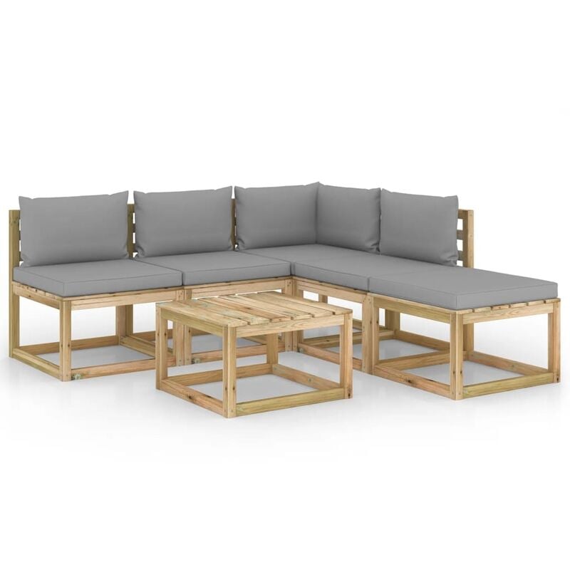 

Juego de muebles jardín de 6 piezas con cojines grises - Marrón - Youthup