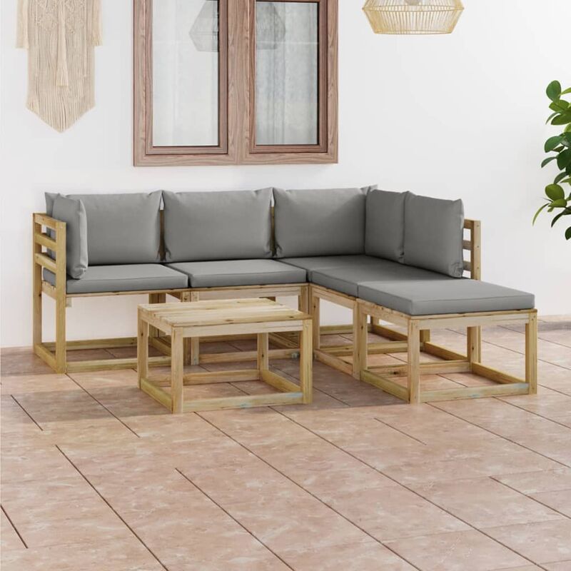 

Juego de muebles jardín de 6 piezas con cojines grises - Marrón - Youthup