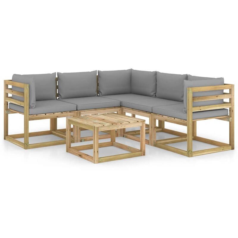 

Juego de muebles jardín de 6 piezas con cojines grises - Marrón - Youthup
