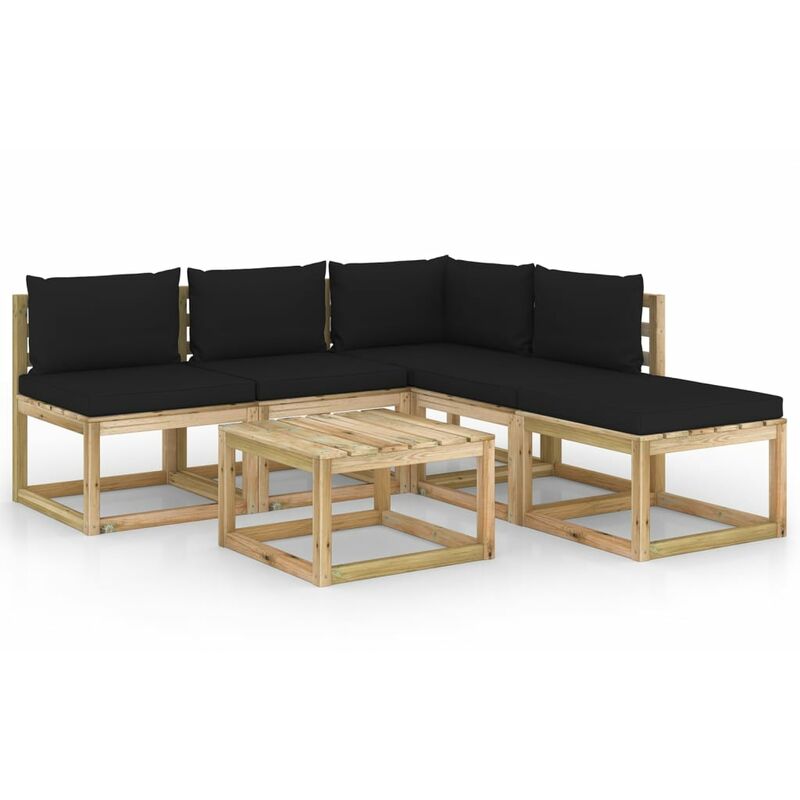 

YOUTHUP Juego de muebles jardín de 6 piezas con cojines negro - Marrón