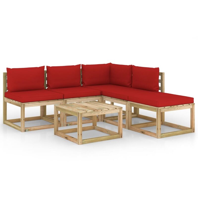 

Juego de muebles jardín de 6 piezas con cojines rojo - Marrón - Youthup