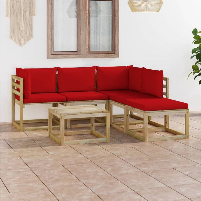 

YOUTHUP Juego de muebles jardín de 6 piezas con cojines rojo - Marrón