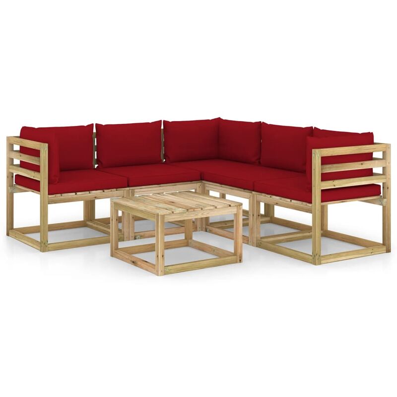 

Juego de muebles jardín de 6 piezas con cojines rojo vino tinto - Marrón - Youthup
