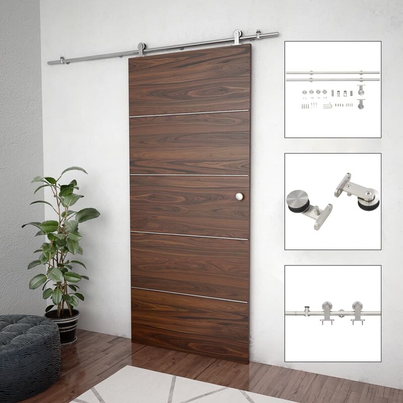 

Kit de herrajes para puerta corredera 183 cm acero plateado - Plateado - Youthup