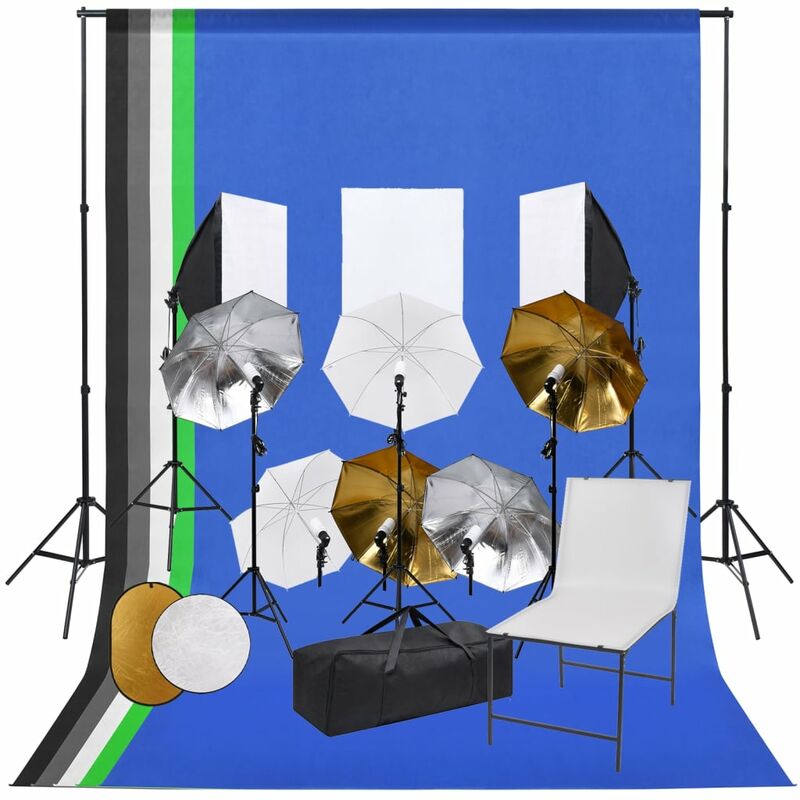 

Kit estudio fotográfico lámparas, sombrillas, fondo y reflector - Youthup