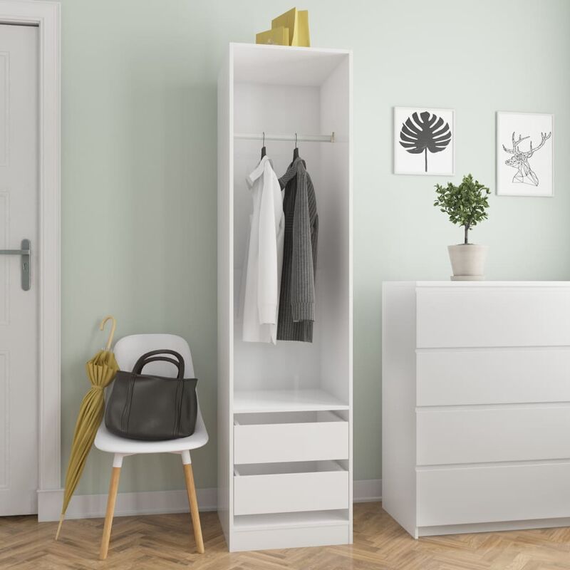 Kleiderschrank mit Schubladen Hochglanz-Weiß 50×50×200 cm - Weiß - Youthup