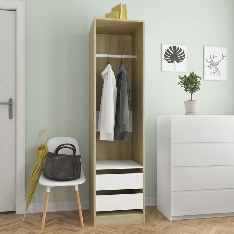 Kleiderschrank mit Schubladen Weiß Sonoma-Eiche 50×50×200cm - Mehrfarbig - Youthup