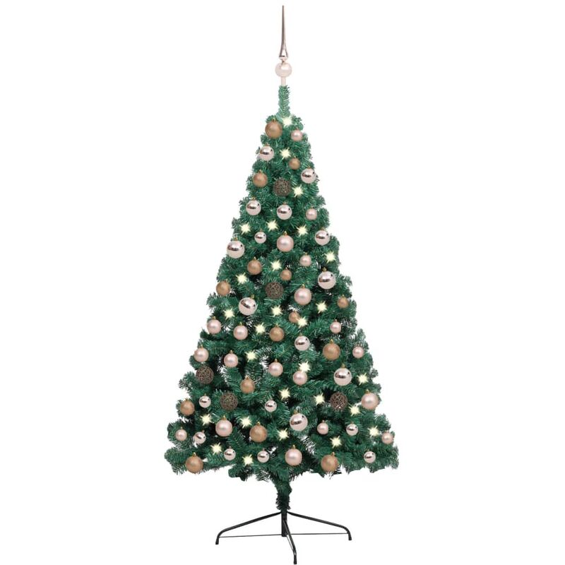 

Medio árbol de Navidad artificial con LED y bolas verde 120 cm - Youthup