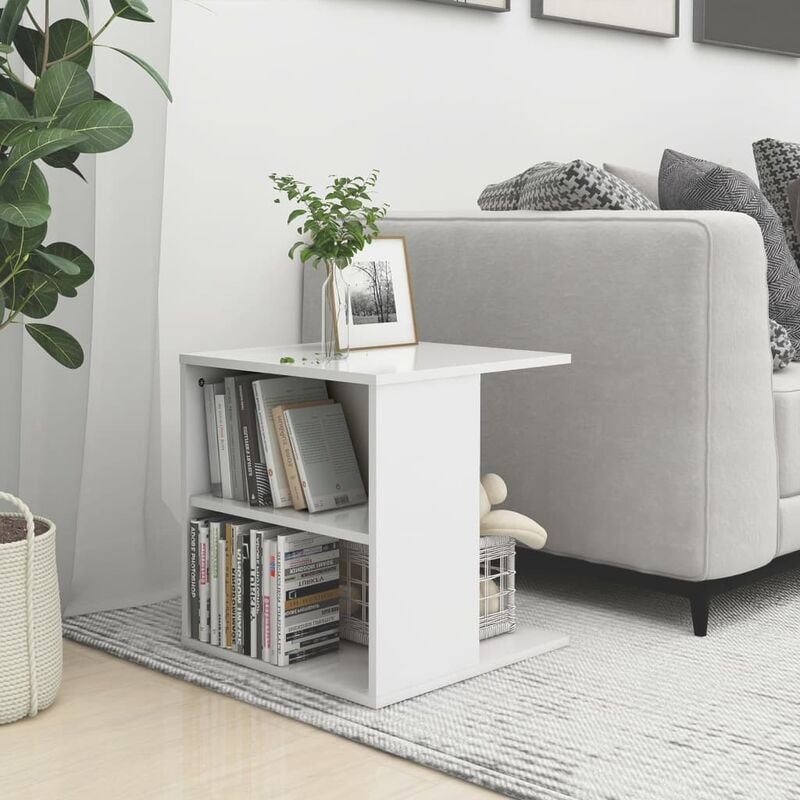 

YOUTHUP Mesa auxiliar de aglomerado blanco brillante 45x45x48 cm - Blanco