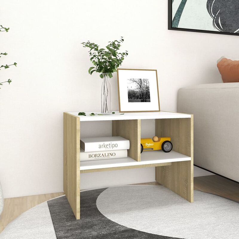 

Mesa auxiliar de aglomerado blanco y roble Sonoma 60x40x45 cm - Beige - Youthup