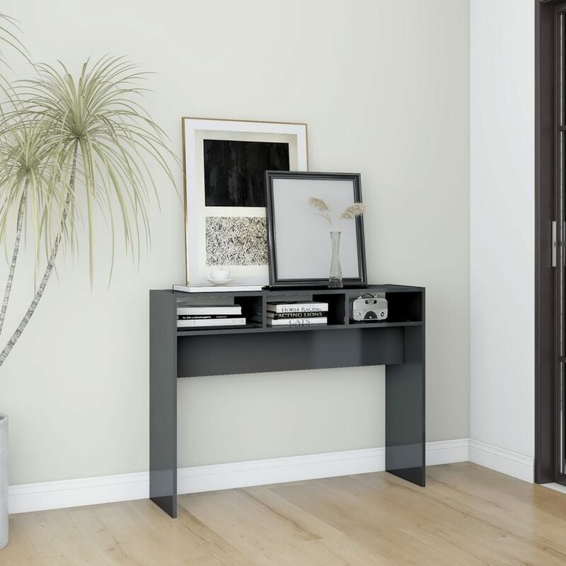 

Mesa consola de aglomerado gris brillante 105x30x80 cm - Gris - Youthup