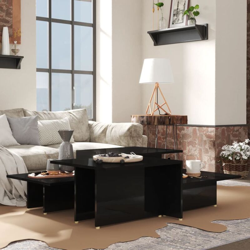 

YOUTHUP Mesa de centro 2 piezas aglomerado negro brillante 111,5x50x33cm - Negro