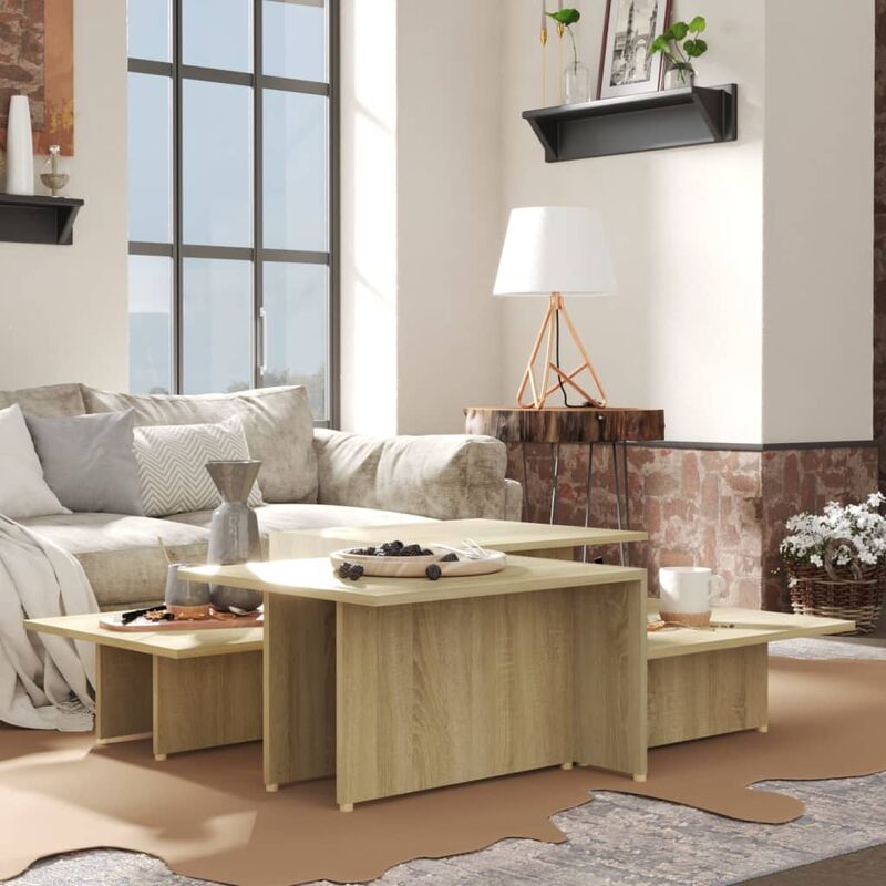 

Mesa de centro 2 piezas aglomerado roble Sonoma 111,5x50x33 cm - Marrón - Youthup