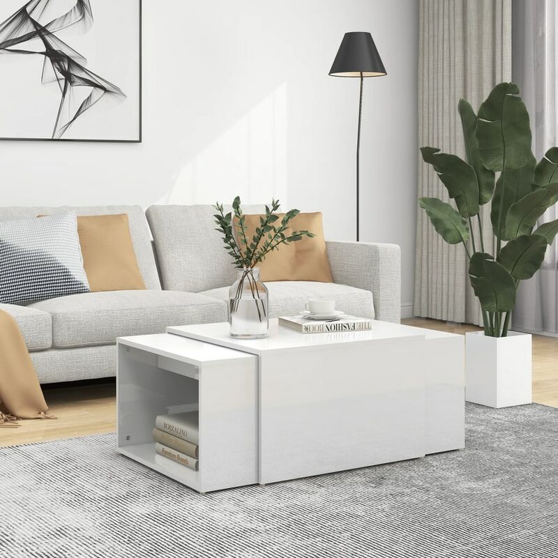 

Mesa de centro 3 pzas aglomerado blanco brillante 60x60x30cm - Blanco - Youthup