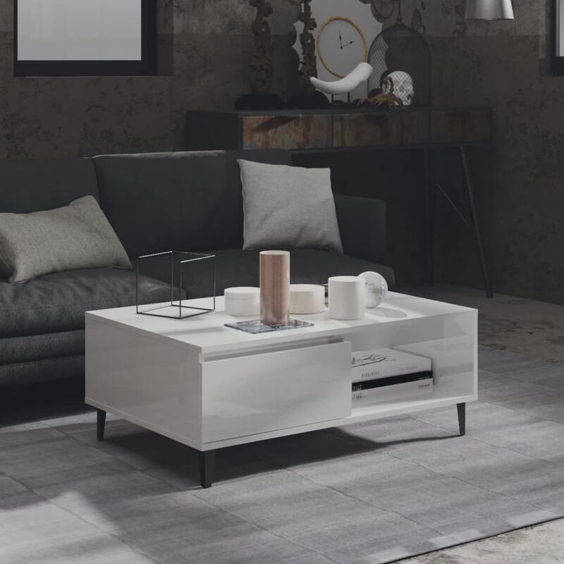 

Mesa de centro aglomerado blanco brillante 90x60x35 cm - Blanco - Youthup