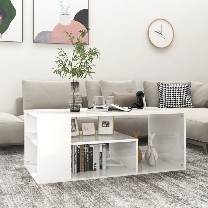 

Mesa de centro de aglomerado blanco brillante 100x50x40 cm - Blanco - Youthup