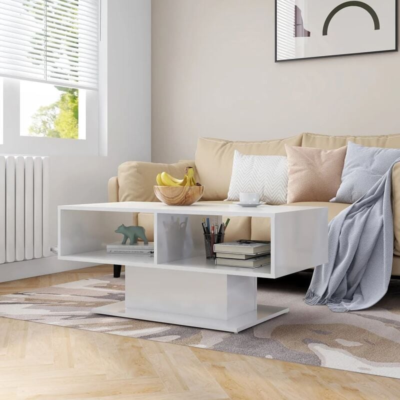

Mesa de centro de aglomerado blanco brillante 103,5x50x44,5 cm - Blanco - Youthup