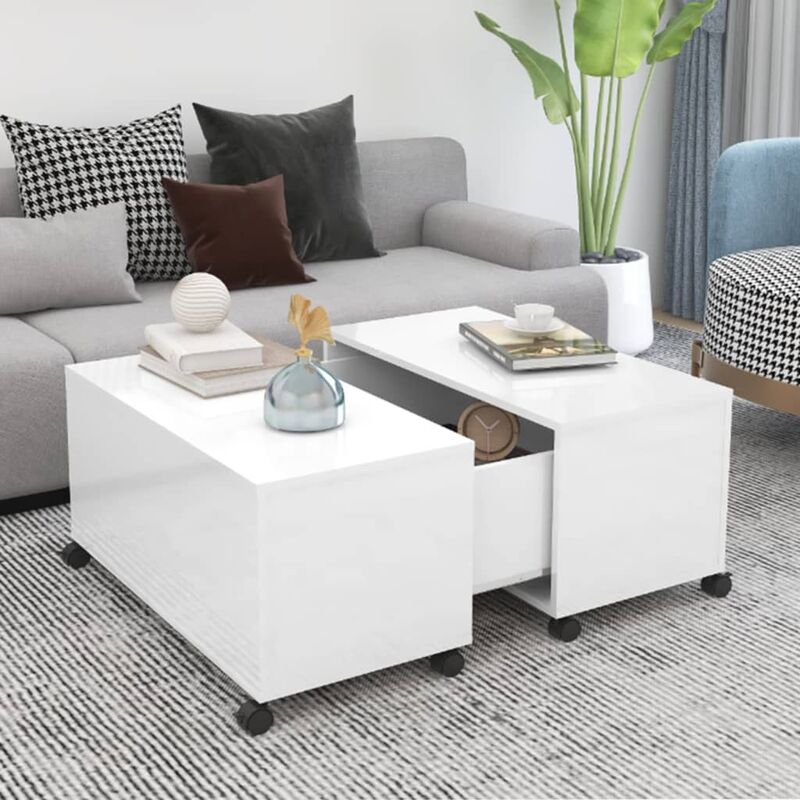 

Mesa de centro de aglomerado blanco brillante 75x75x38 cm - Blanco - Youthup