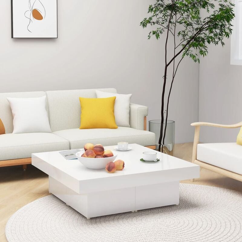 

Mesa de centro de aglomerado blanco brillante 90x90x28 cm - Blanco - Youthup
