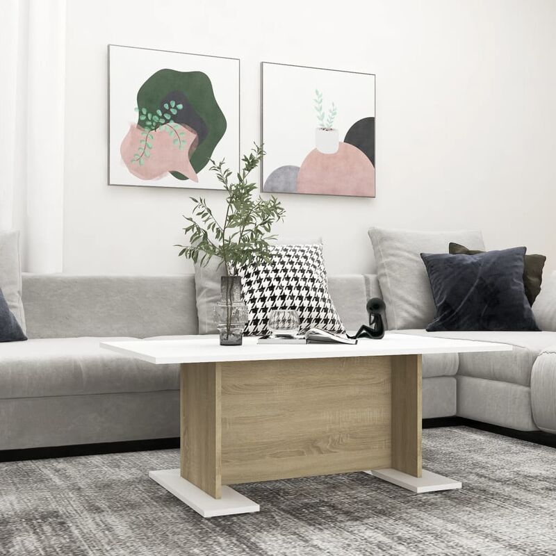 

Mesa de centro de aglomerado blanco roble Sonoma 103,5x60x40 cm - Beige - Youthup