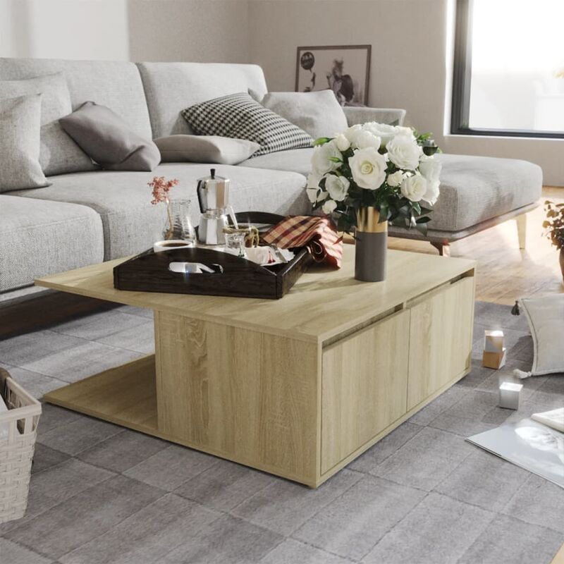 

Mesa de centro de aglomerado color roble Sonoma 80x80x31 cm - Marrón - Youthup