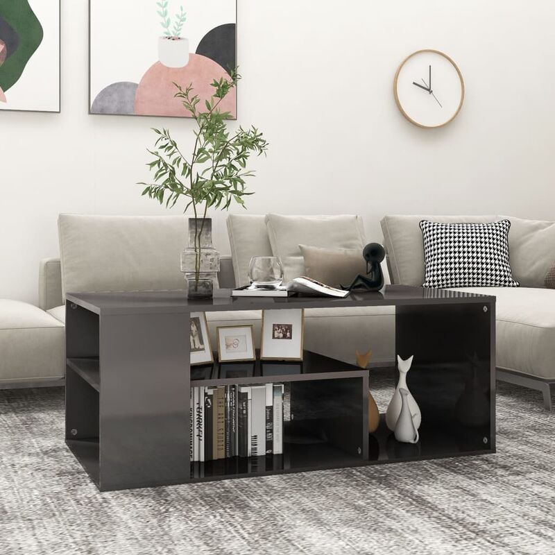 

Mesa de centro de aglomerado gris brillante 100x50x40 cm - Gris - Youthup