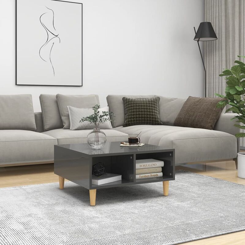 

YOUTHUP Mesa de centro de aglomerado gris brillante 60x60x30 cm - Gris