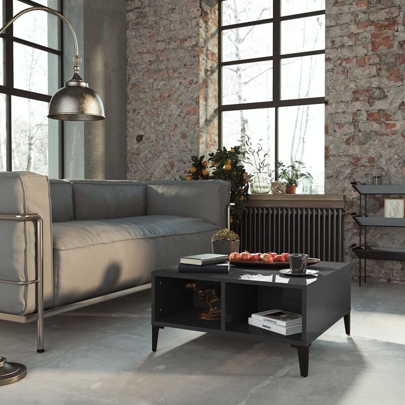 

Mesa de centro de aglomerado gris brillante 60x60x30 cm - Gris - Youthup