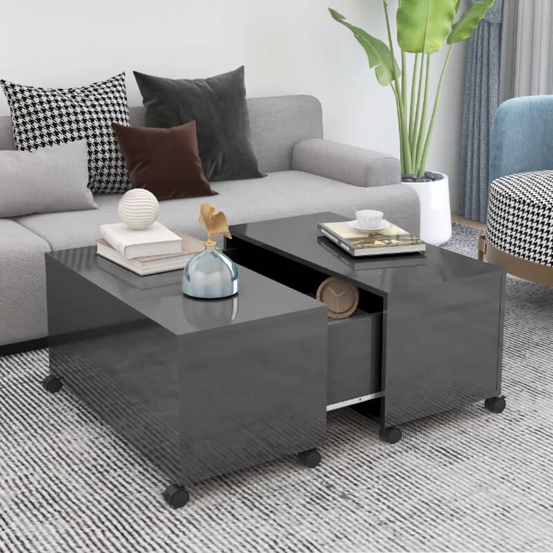 

Mesa de centro de aglomerado gris brillante 75x75x38 cm - Gris - Youthup